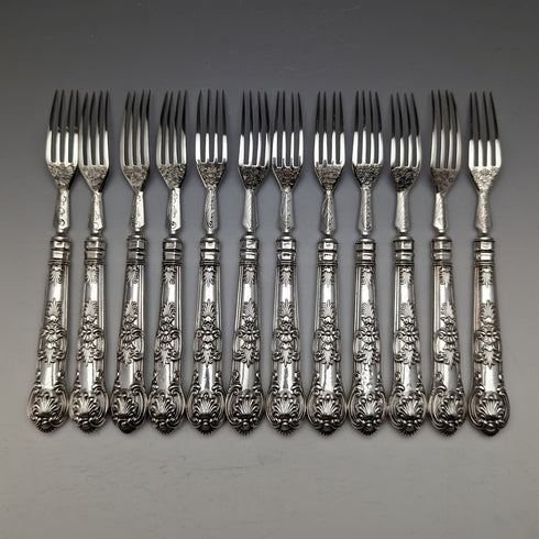 1864 年英國古董純銀甜點餐具 12 對套裝總計 912 克木盒裝 Harrison Brothers & Howson
